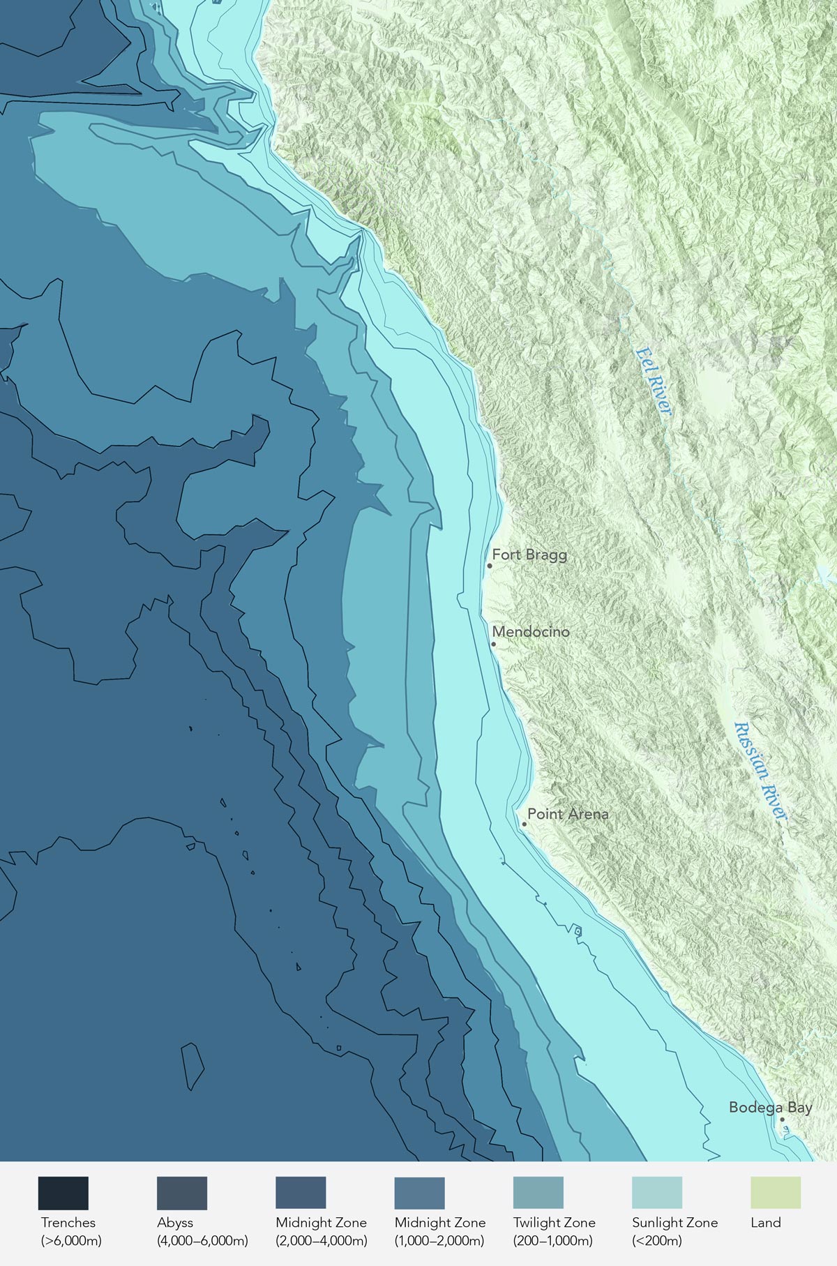 Depth map of Northern California Coast