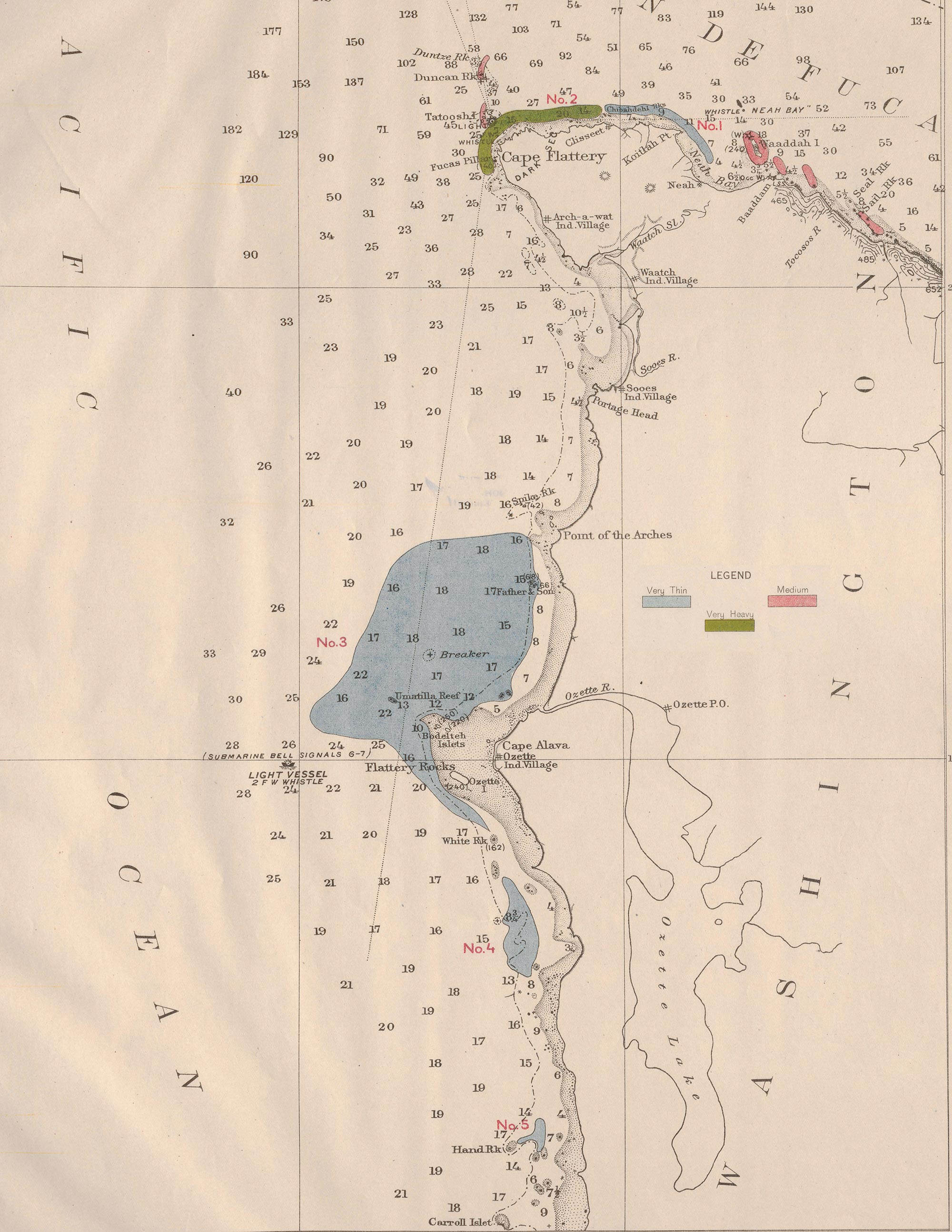 1912 kelp bed survey map of the Washington Coast